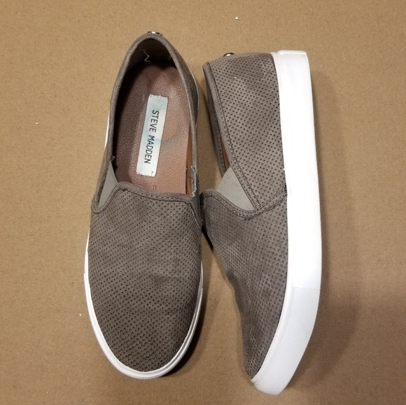 grey suede steve madden slip ons